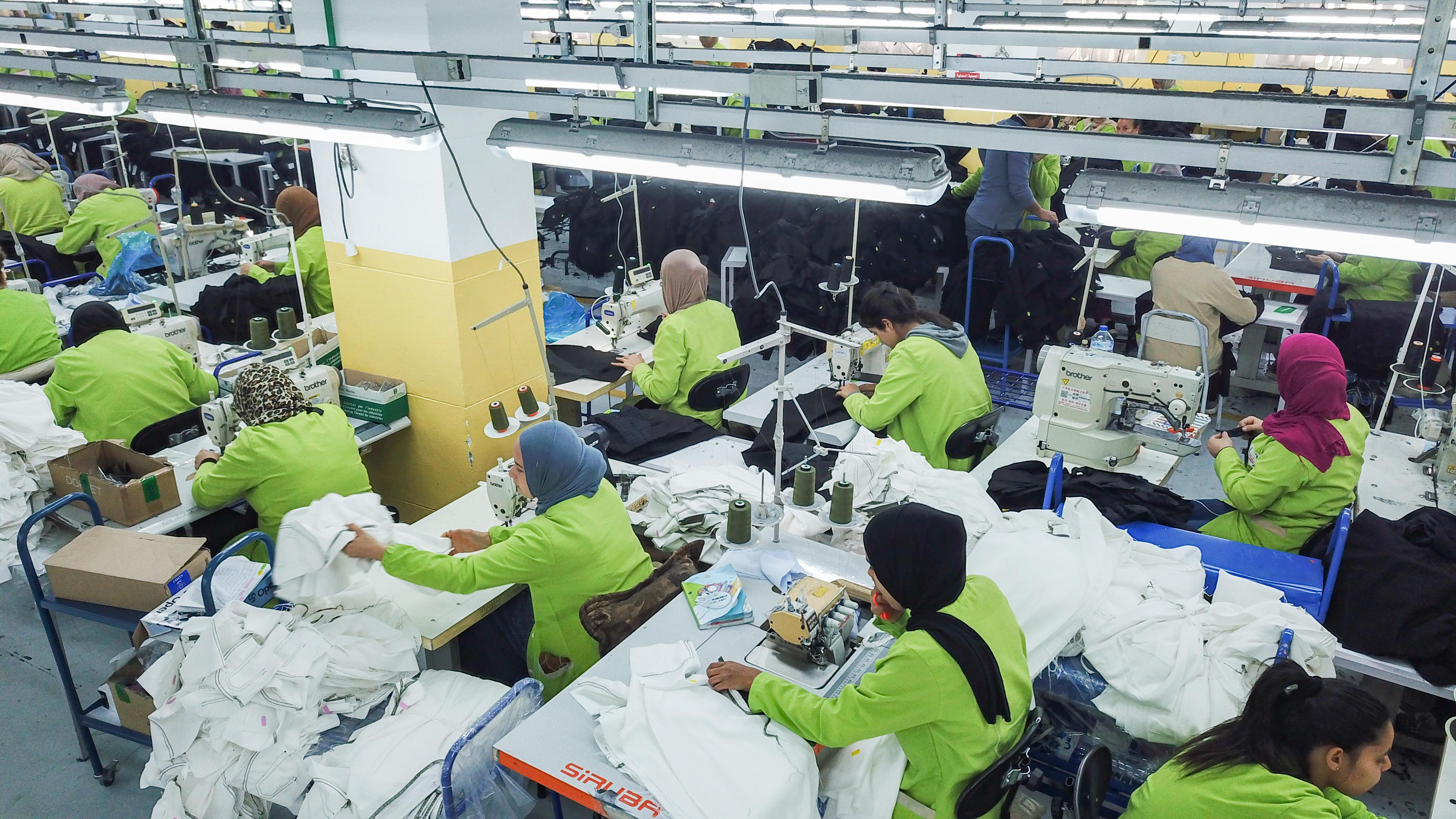 Aerial view of production floor showing organized workstations